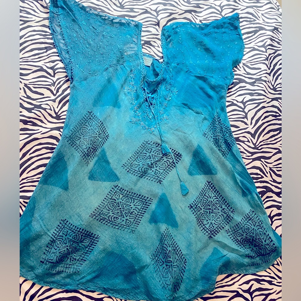 Turquoise Embroidered Tunic Top